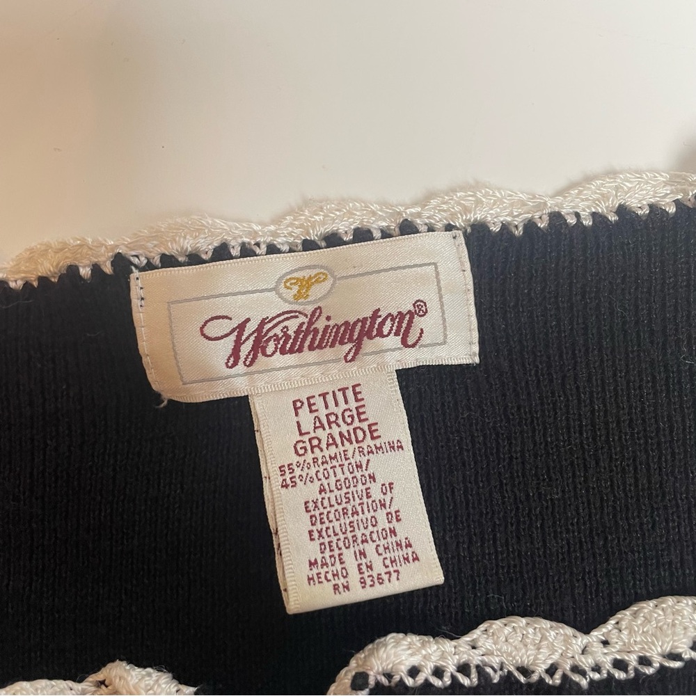 Worthington Black Short-Sleeve Cardigan with White Crochet Trim - Picture 2 of 4